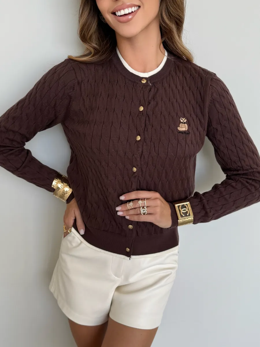 Коричневая кофта теплая на пуговицах нарядная