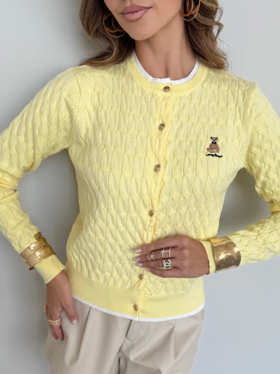 Желтая кофта теплая на пуговицах нарядная