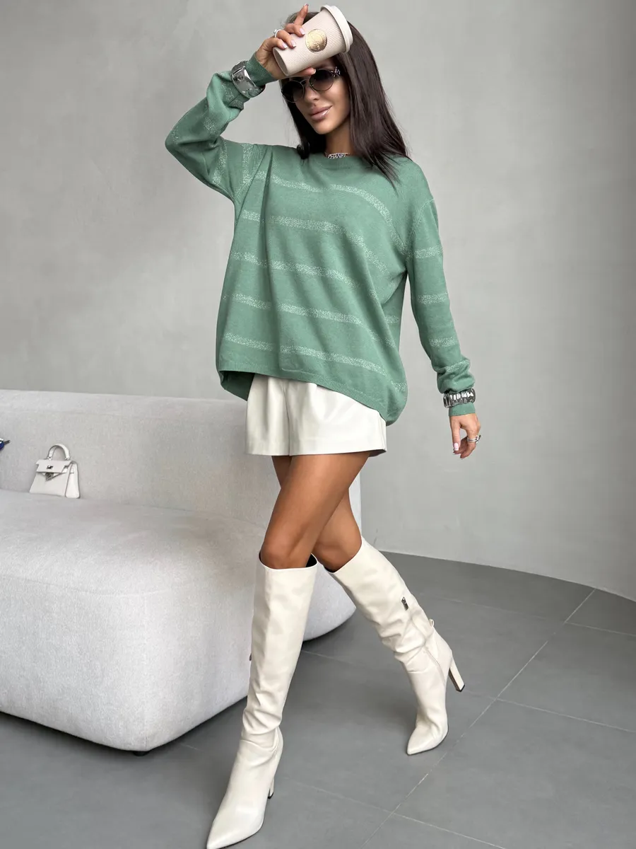 Зеленая кофта теплая нарядная трикотажная