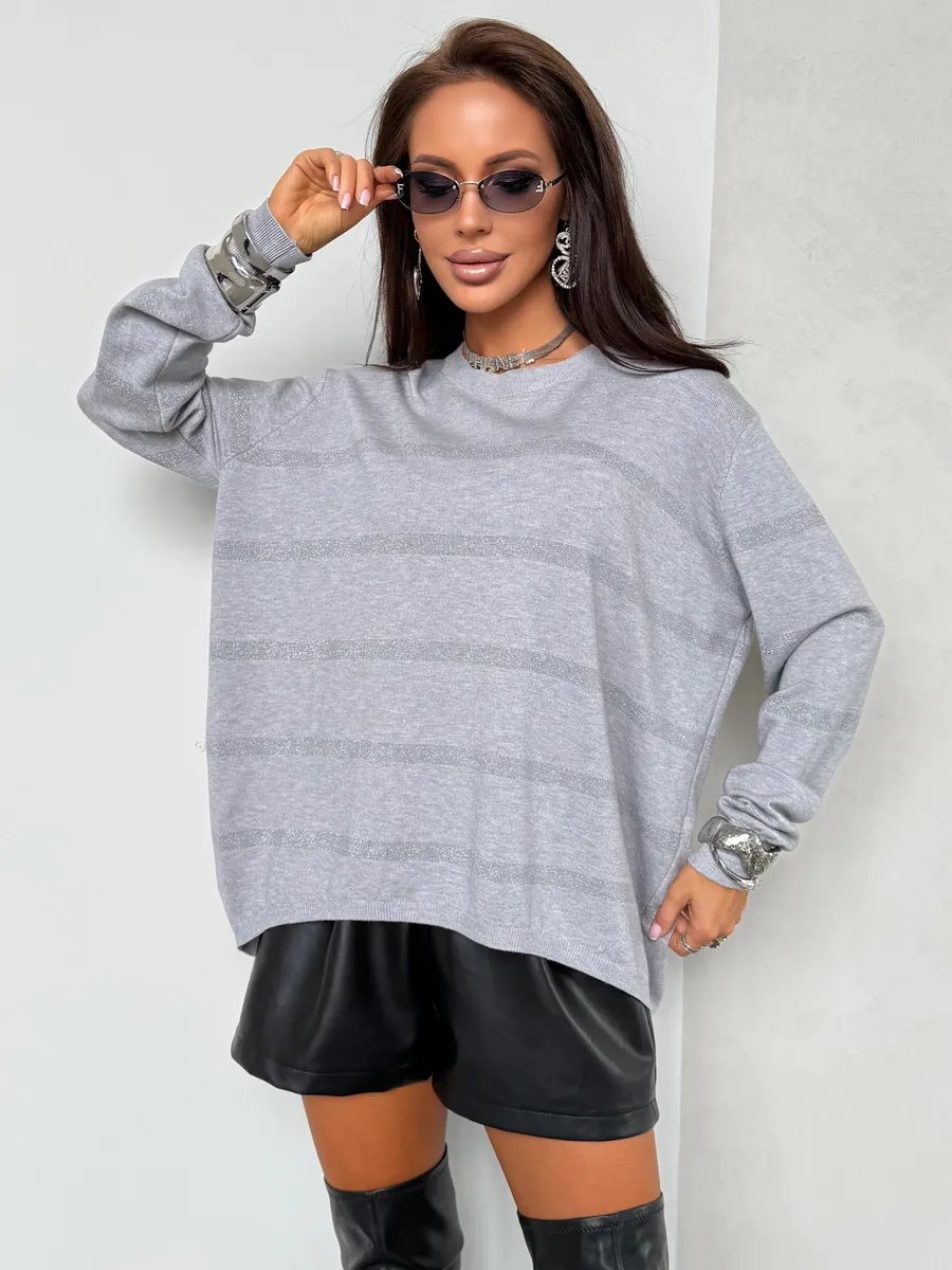 Серая кофта теплая нарядная трикотажная