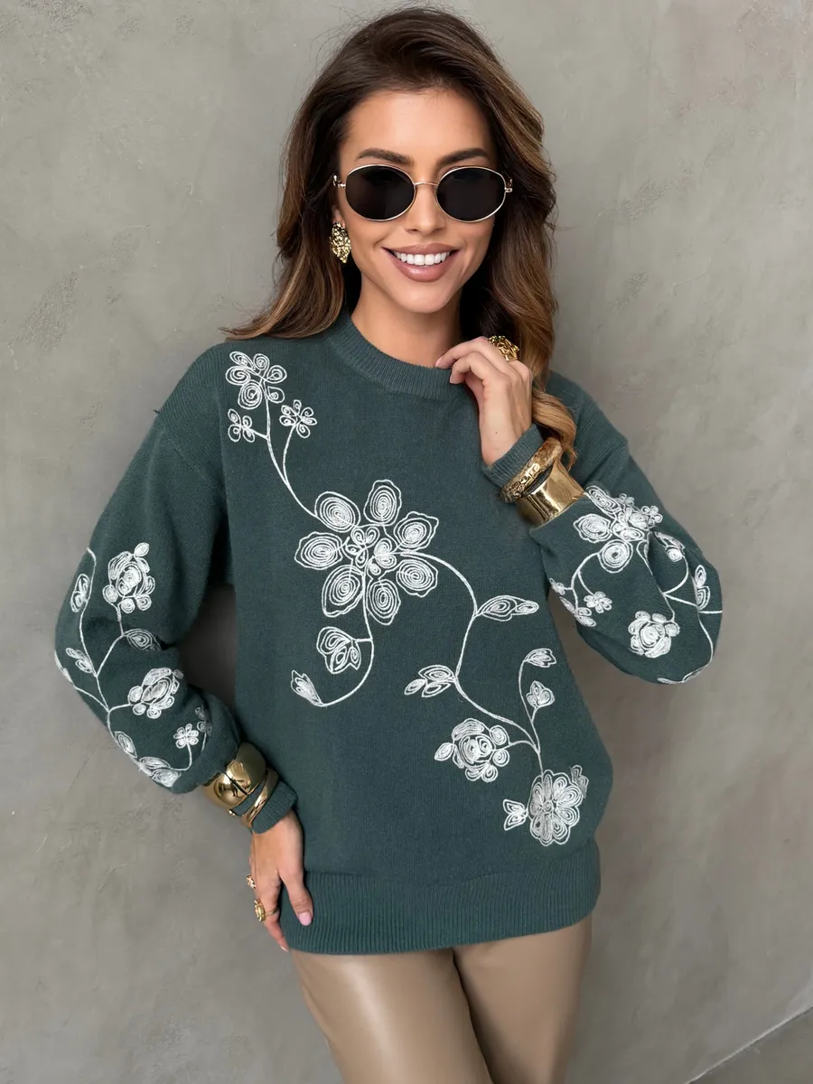 Зеленая кофта теплая нарядная трикотажная