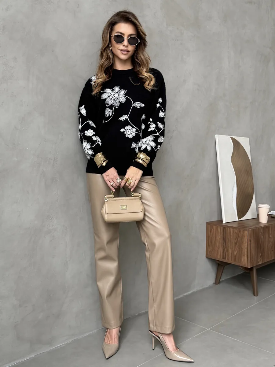 Черная кофта теплая нарядная трикотажная