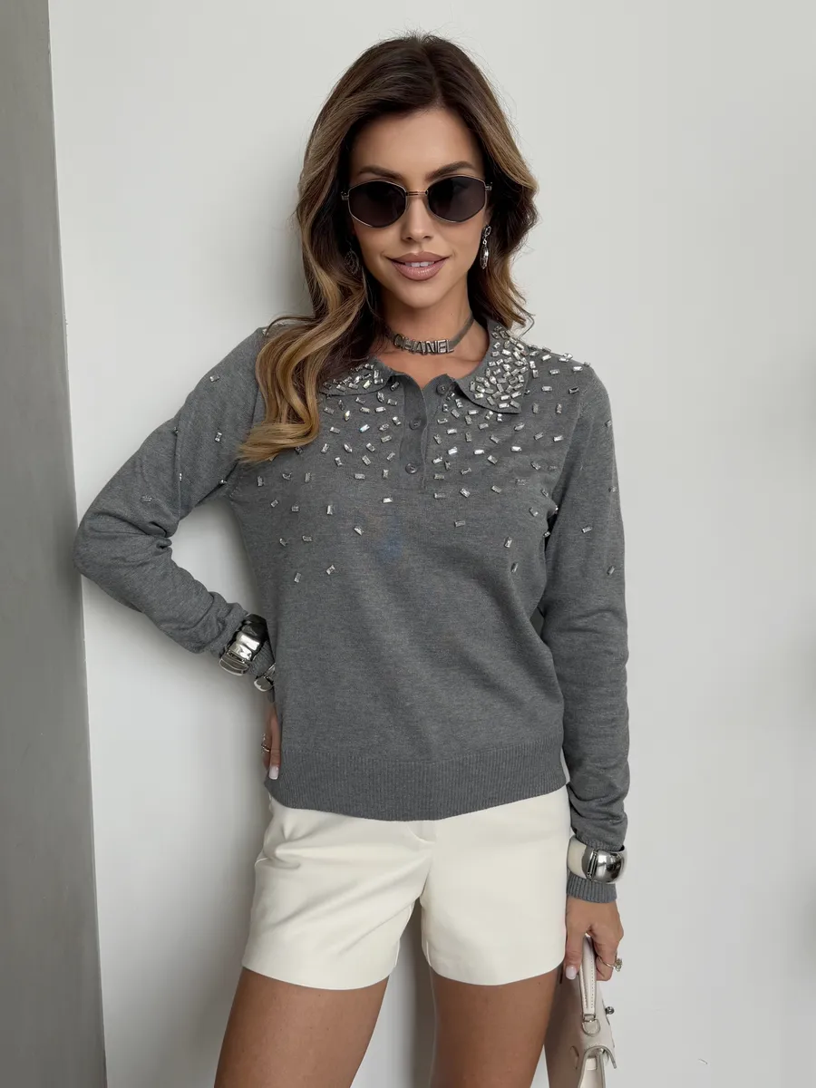 Серая кофта теплая нарядная трикотажная