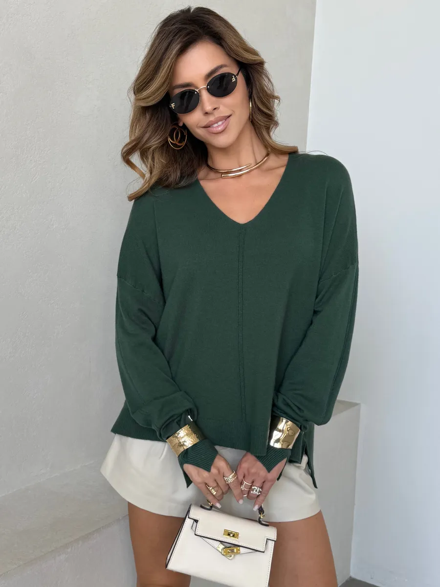 Зеленая кофта теплая оверсайз трикотажная