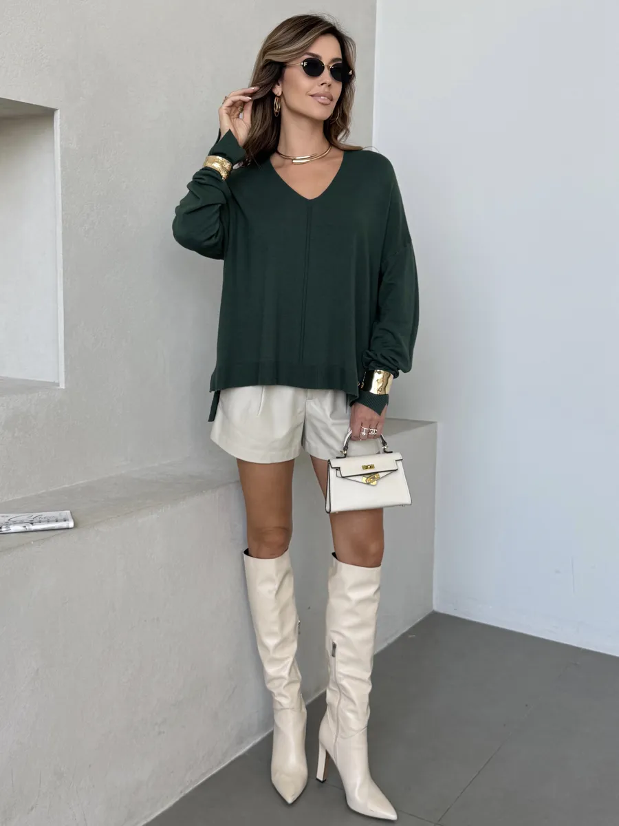 Зеленая кофта теплая оверсайз трикотажная