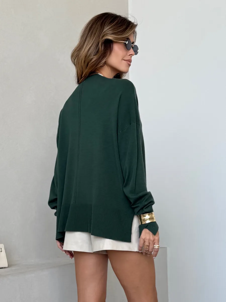 Зеленая кофта теплая оверсайз трикотажная