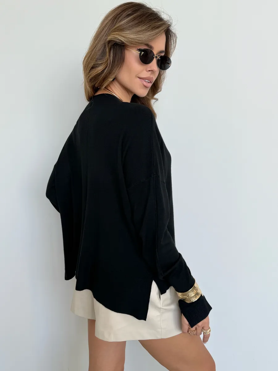 Черная кофта теплая оверсайз трикотажная