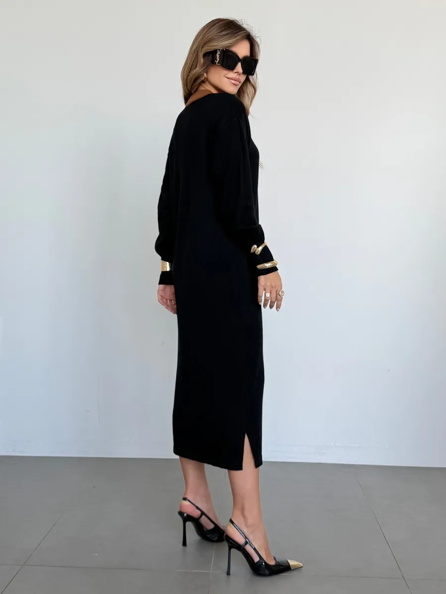 Черное платье осеннее теплое трикотажное