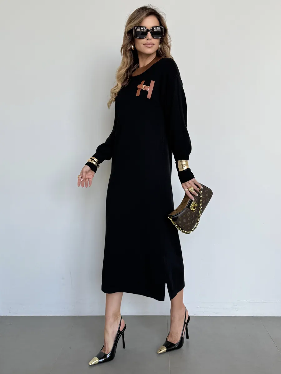 Черное платье осеннее теплое трикотажное