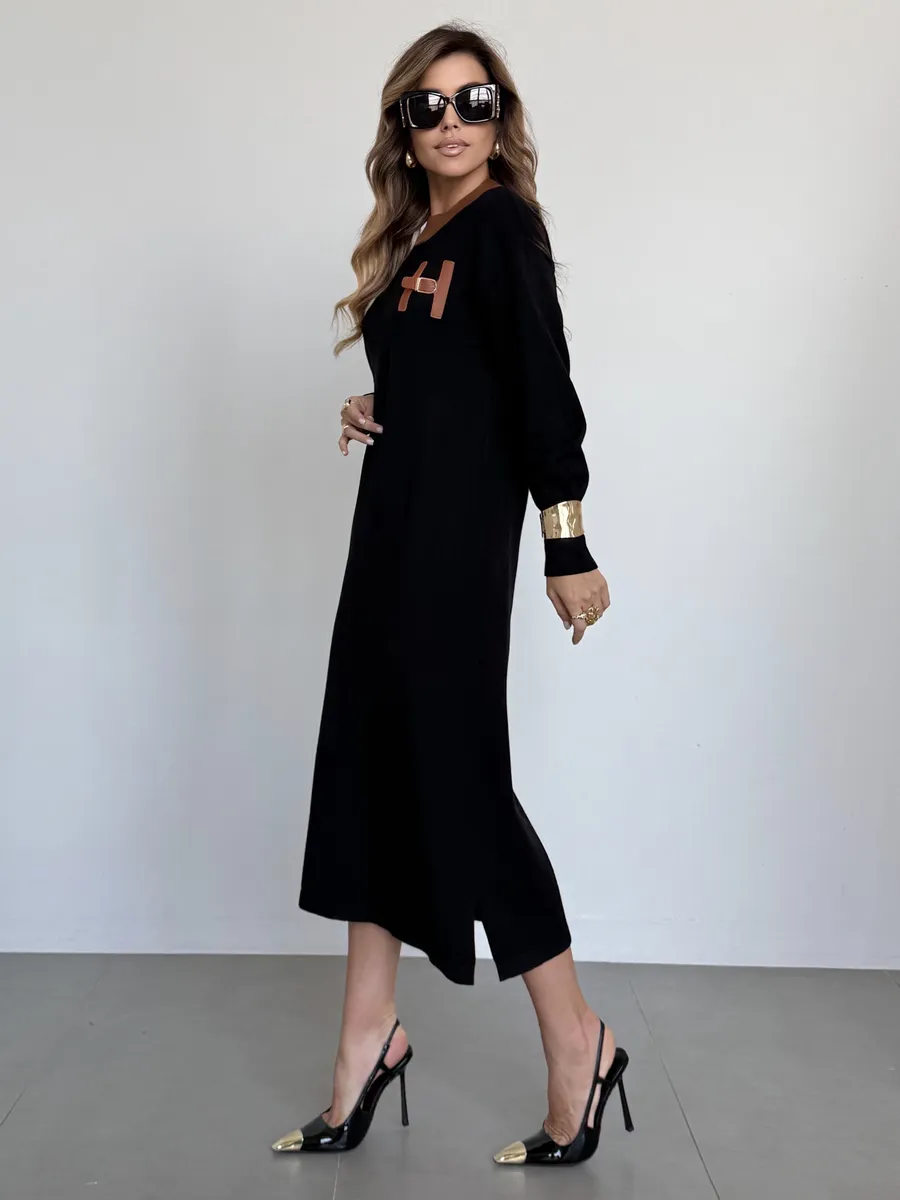 Черное платье осеннее теплое трикотажное