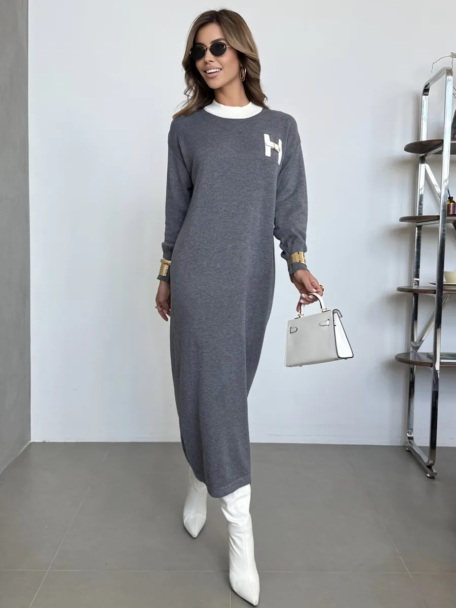 Серое платье осеннее теплое трикотажное