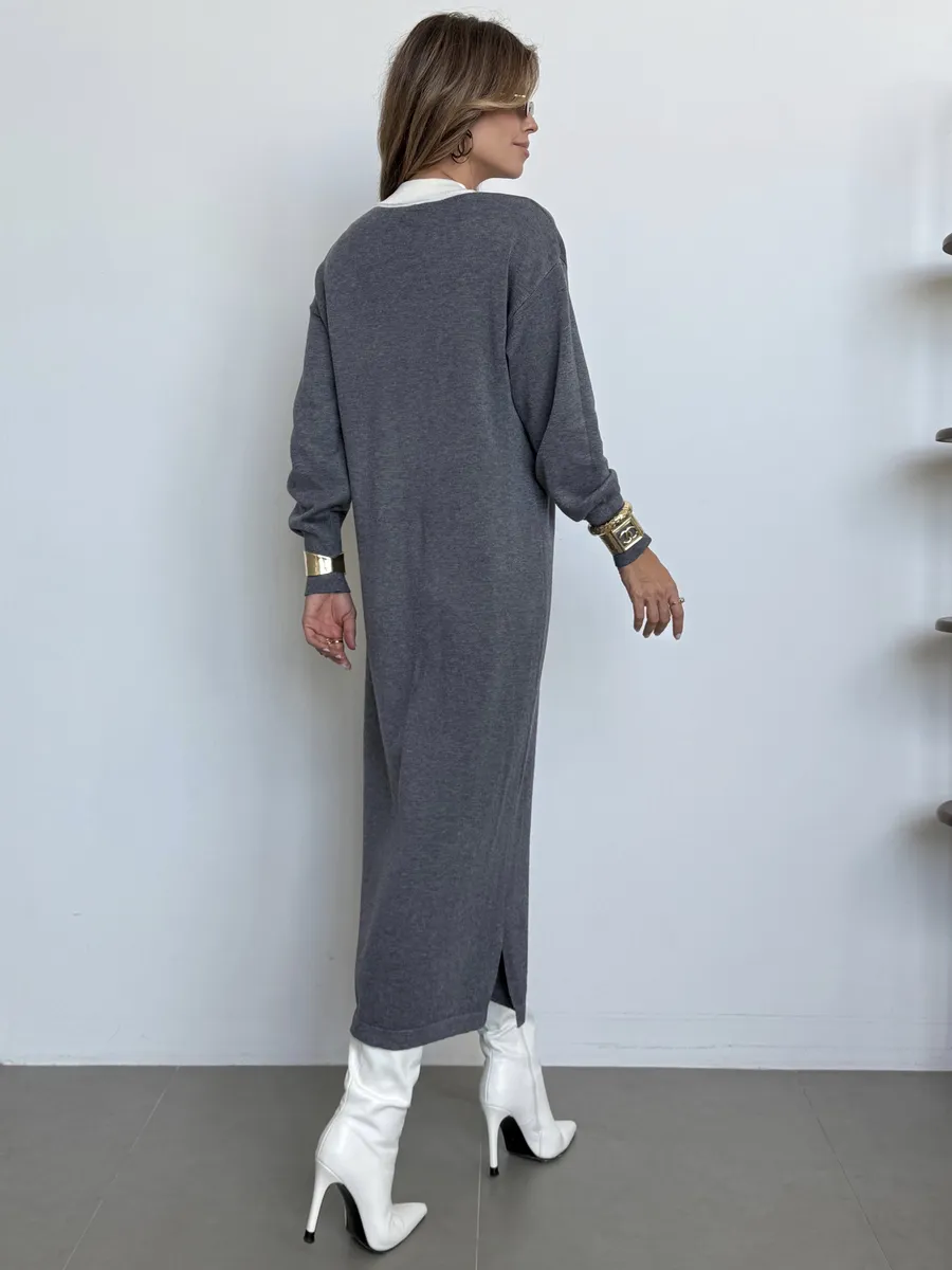 Серое платье осеннее теплое трикотажное