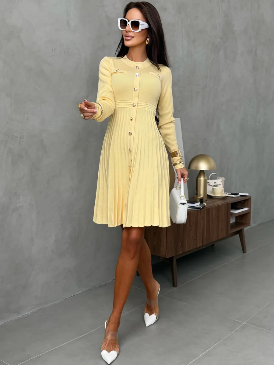 Желтое платье осеннее теплое трикотажное мини