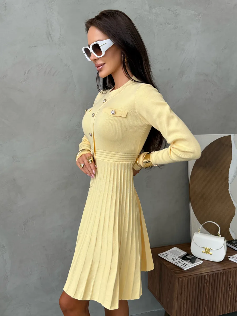 Желтое платье осеннее теплое трикотажное мини