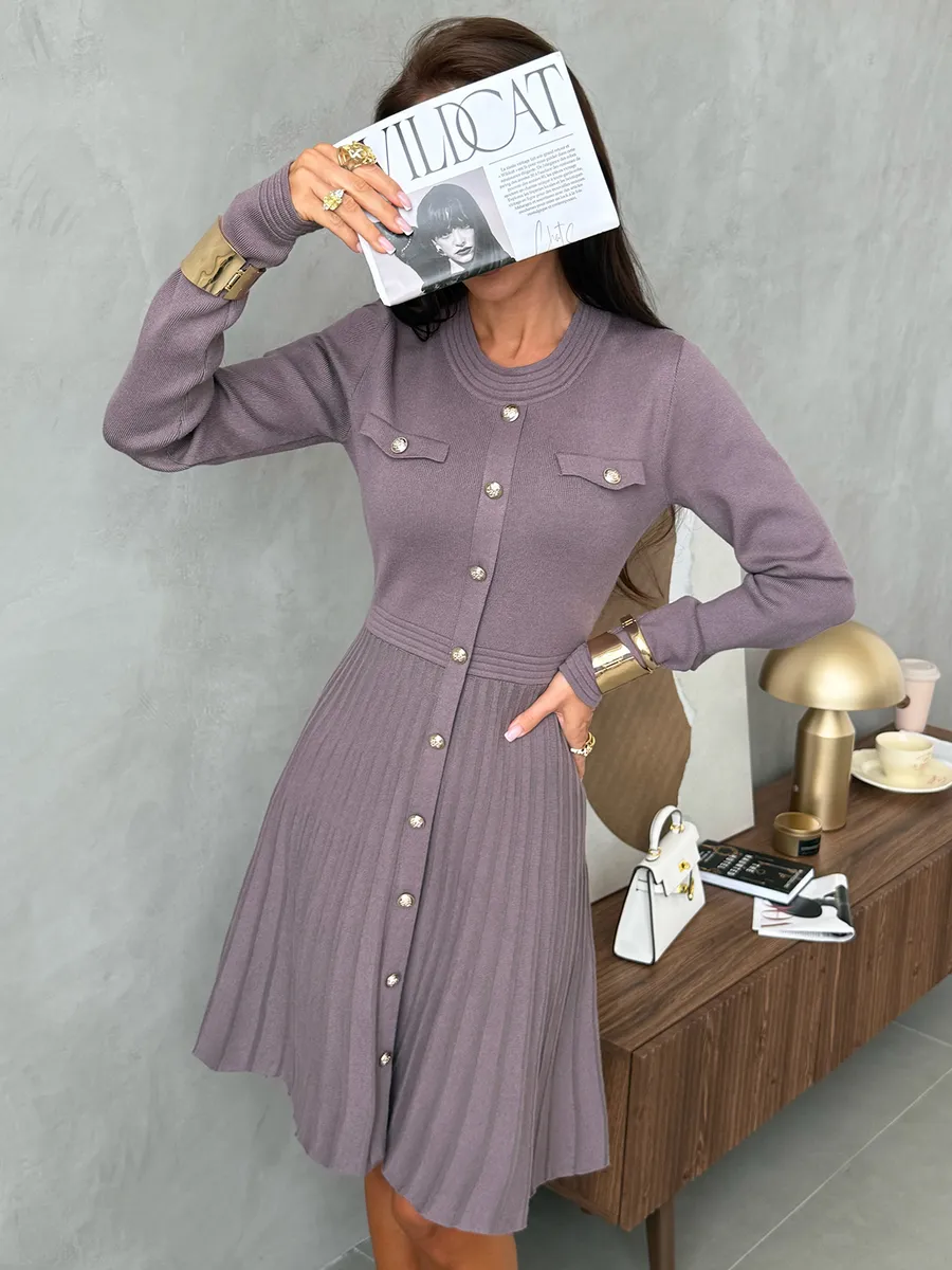 Серое платье осеннее теплое трикотажное мини