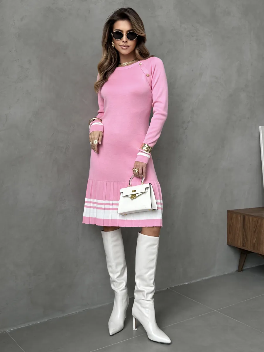 Розовое платье осеннее теплое трикотажное мини