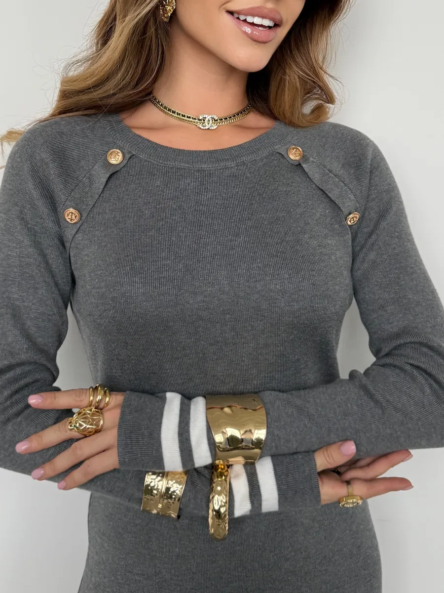 Серое платье осеннее теплое трикотажное мини