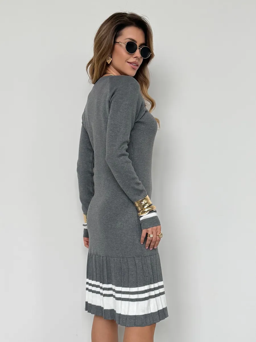 Серое платье осеннее теплое трикотажное мини