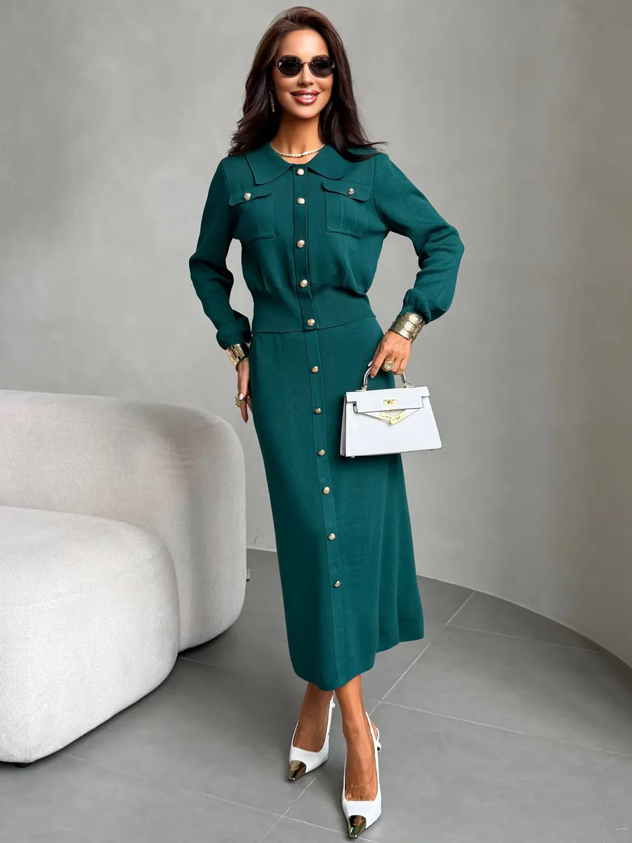 Теплый костюм с юбкой осенний трикотажный