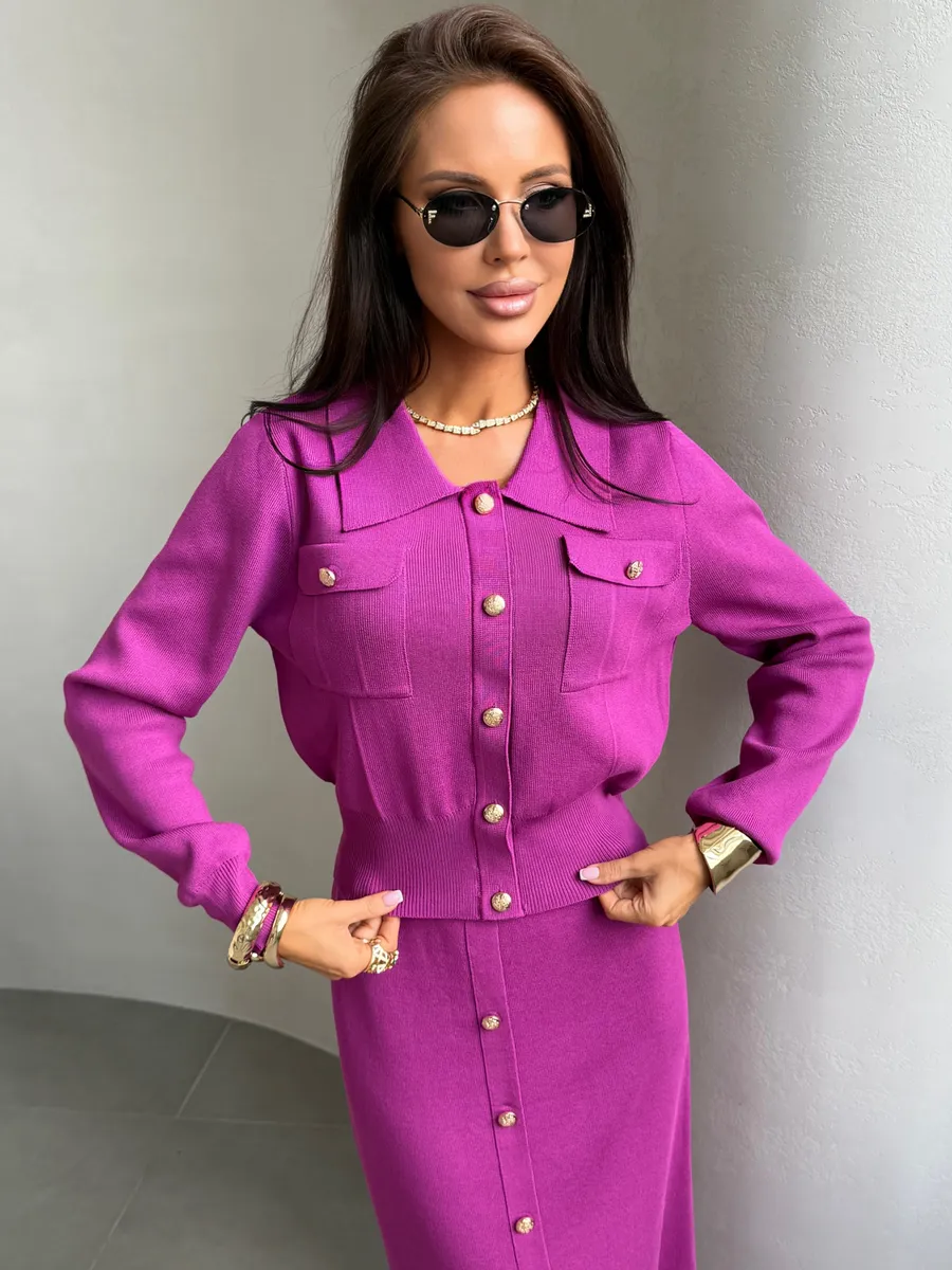 Теплый костюм с юбкой осенний трикотажный