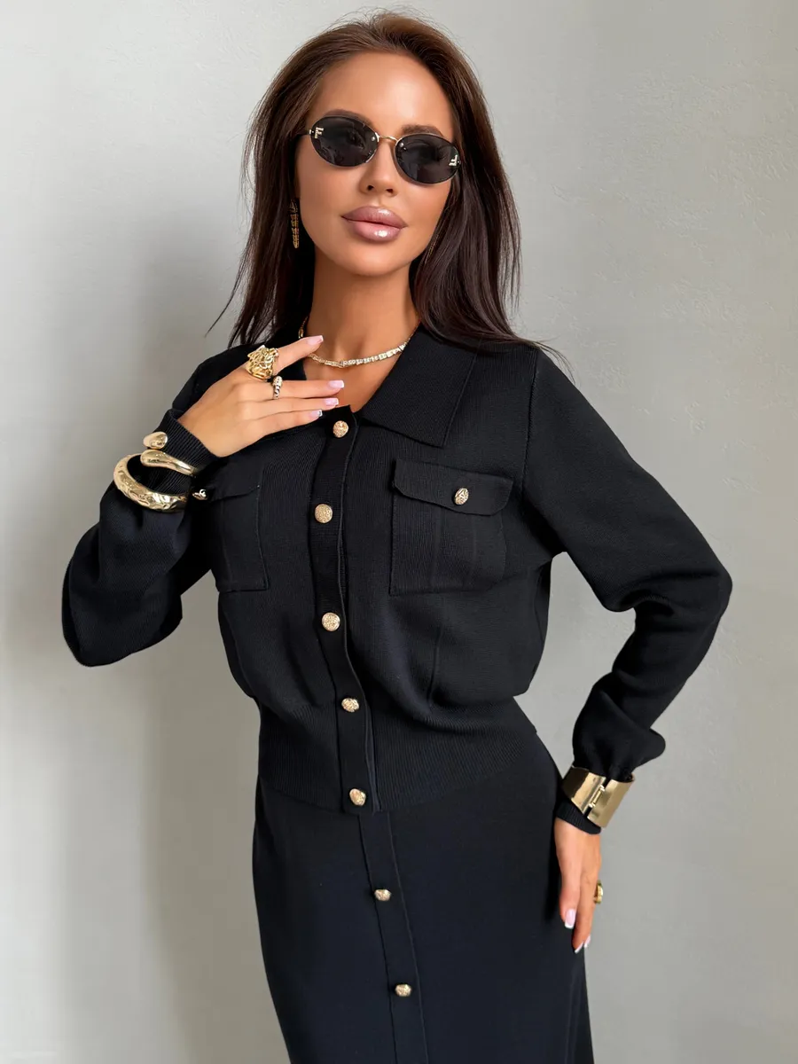 Теплый костюм с юбкой осенний трикотажный