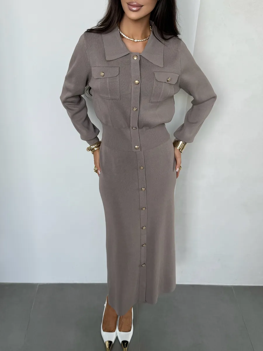 Теплый костюм с юбкой осенний трикотажный