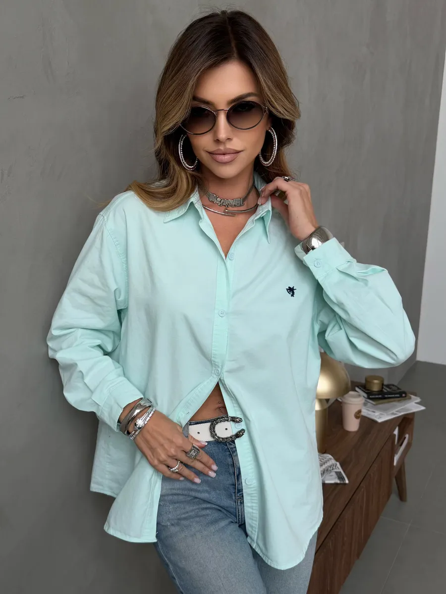 Мятная рубашка оверсайз офисная