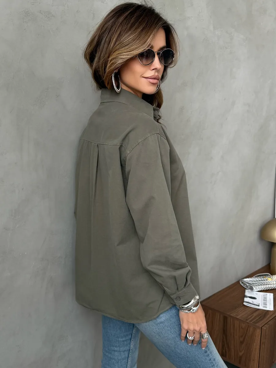 Хаки рубашка оверсайз офисная