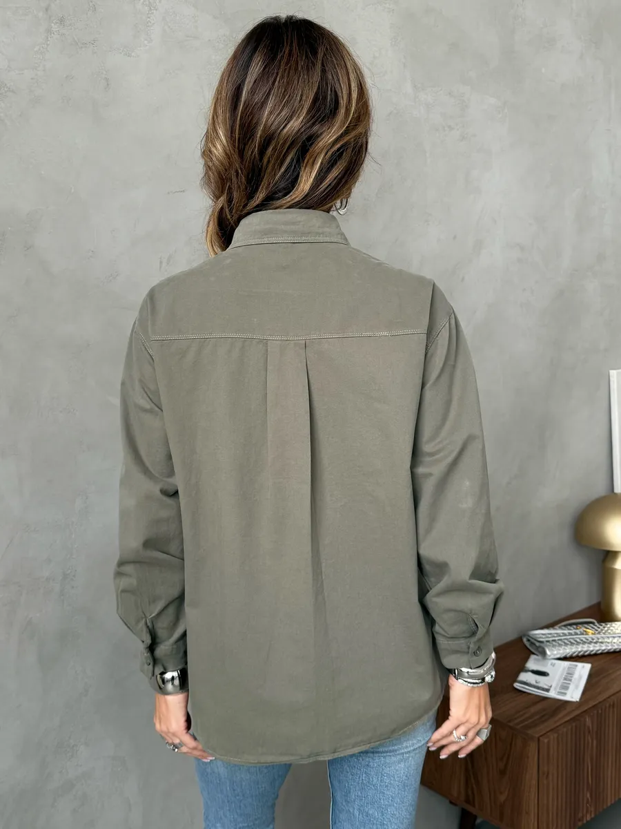 Хаки рубашка оверсайз офисная