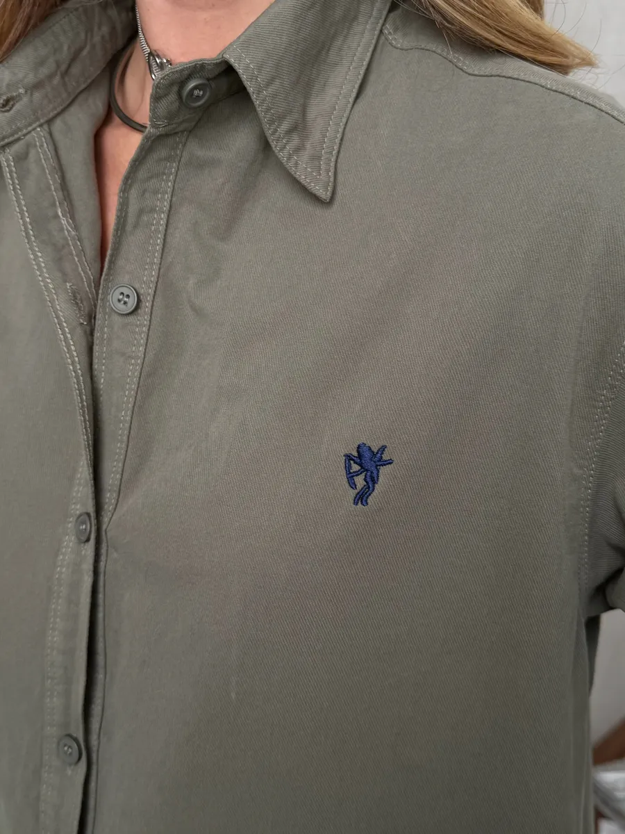 Хаки рубашка оверсайз офисная