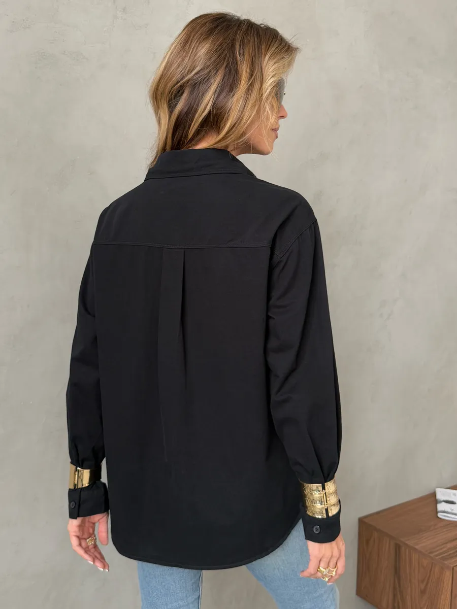 Черная рубашка оверсайз офисная