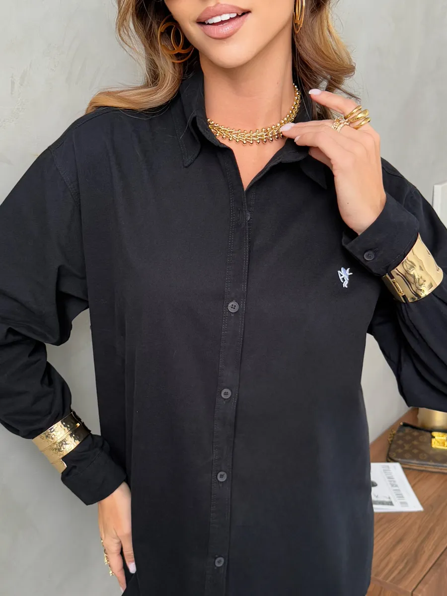 Черная рубашка оверсайз офисная