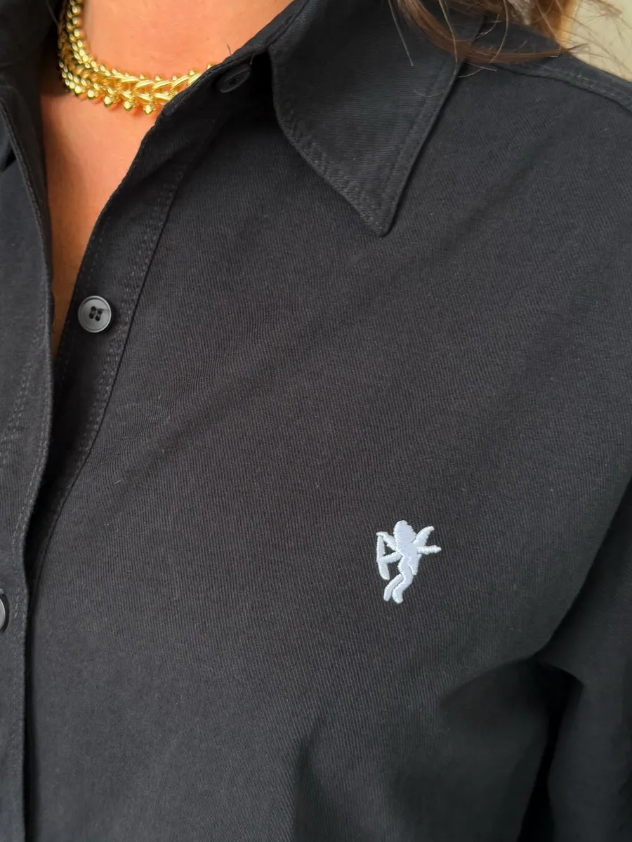 Черная рубашка оверсайз офисная