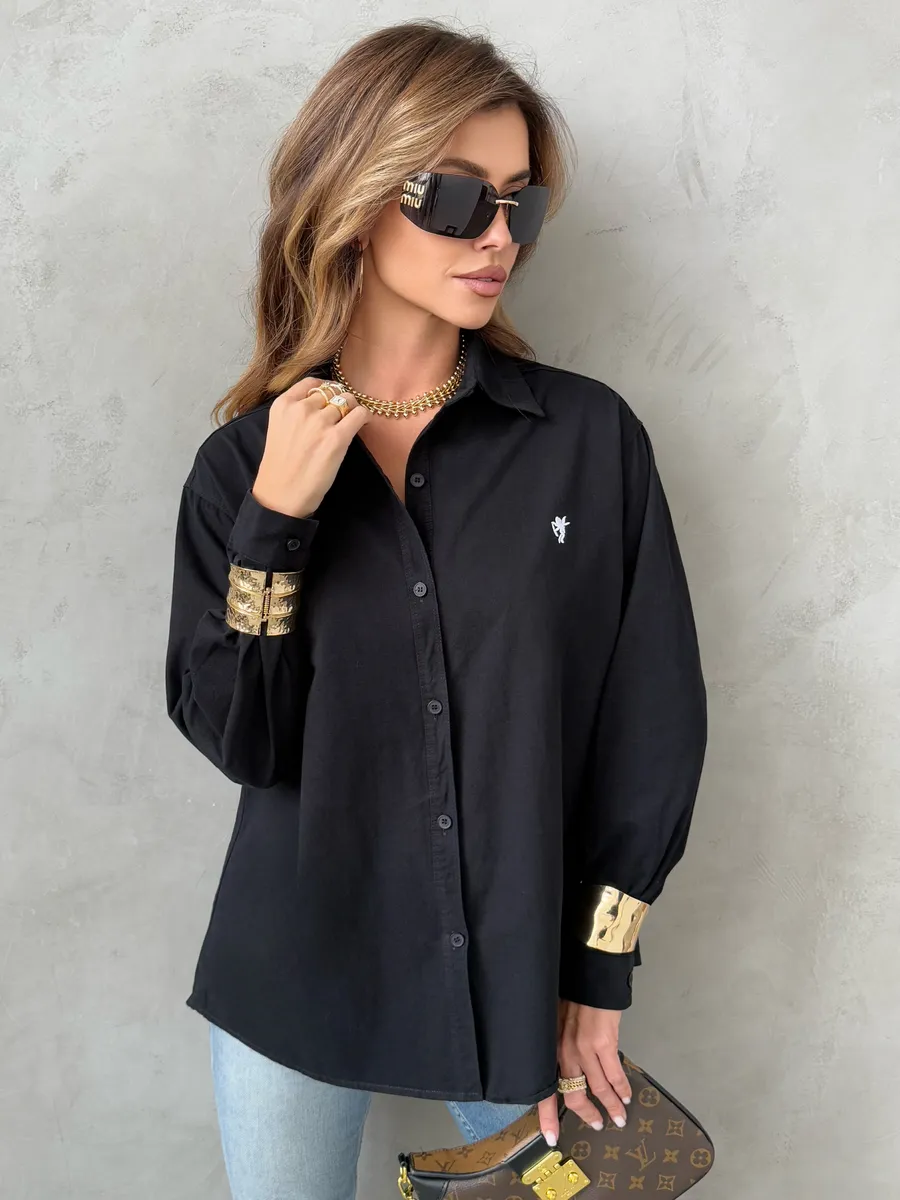 Черная рубашка оверсайз офисная