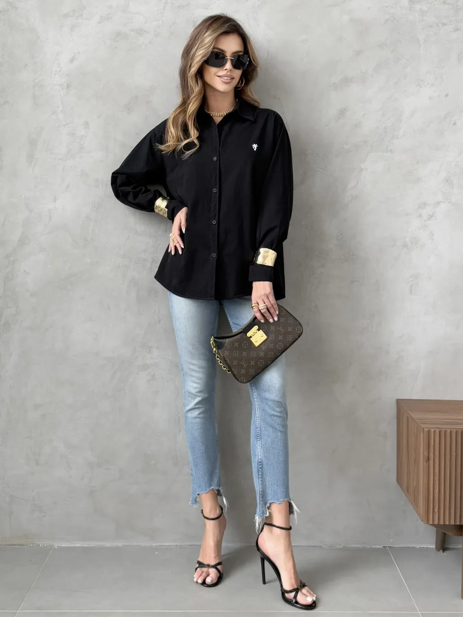 Черная рубашка оверсайз офисная