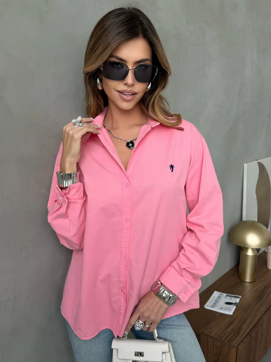 Розовая рубашка оверсайз офисная