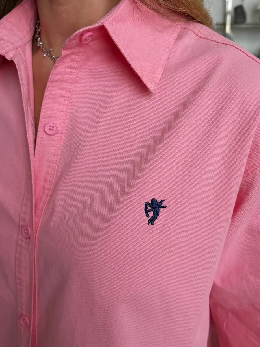 Розовая рубашка оверсайз офисная