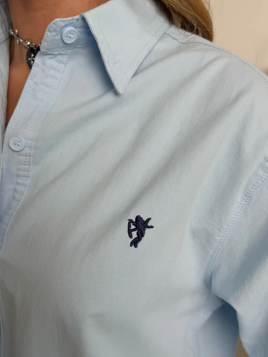 Голубая рубашка оверсайз офисная