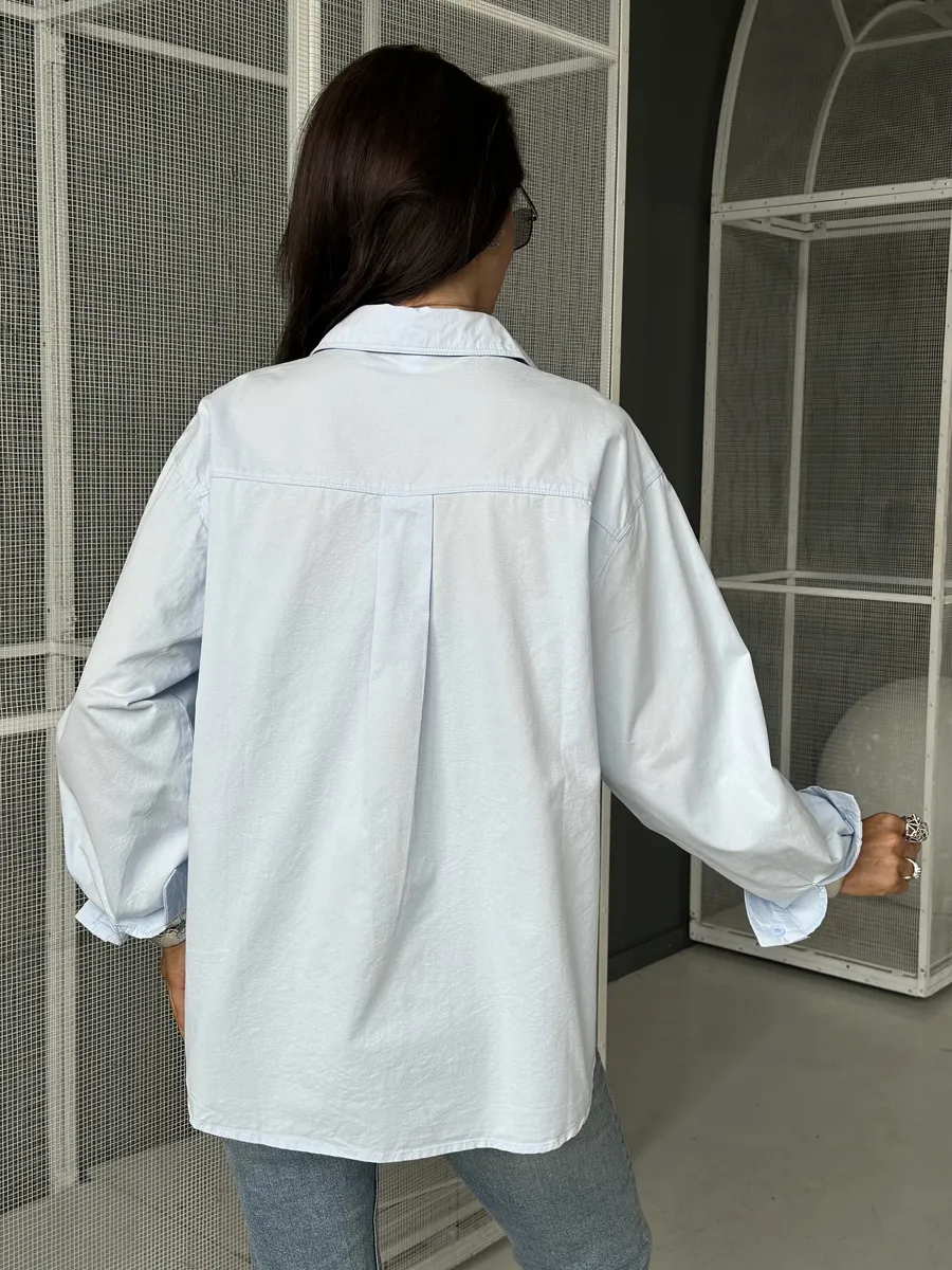 Голубая рубашка оверсайз офисная