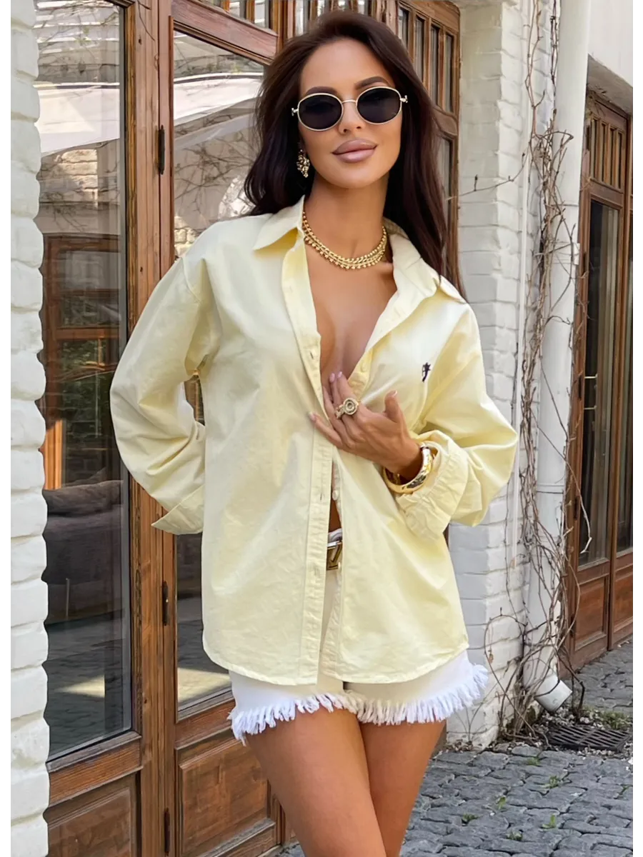 Желтая рубашка оверсайз офисная