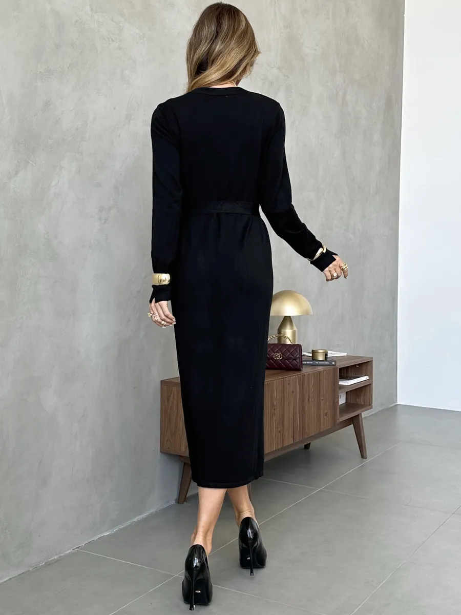 Черное платье осеннее трикотажное