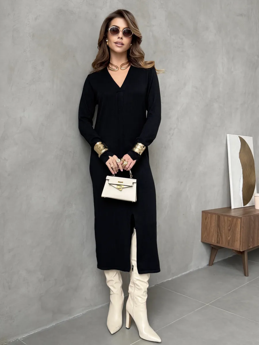 Черное платье осеннее трикотажное