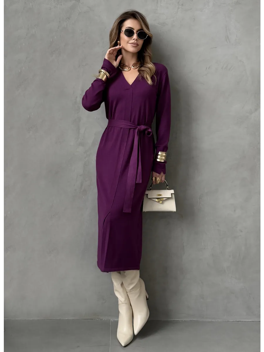 Бордовое платье осеннее трикотажное