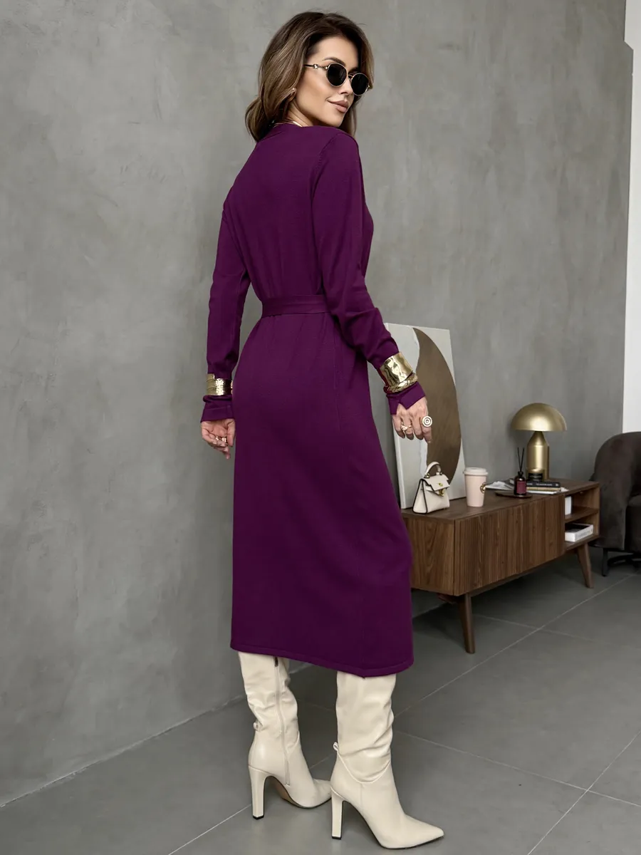 Бордовое платье осеннее трикотажное