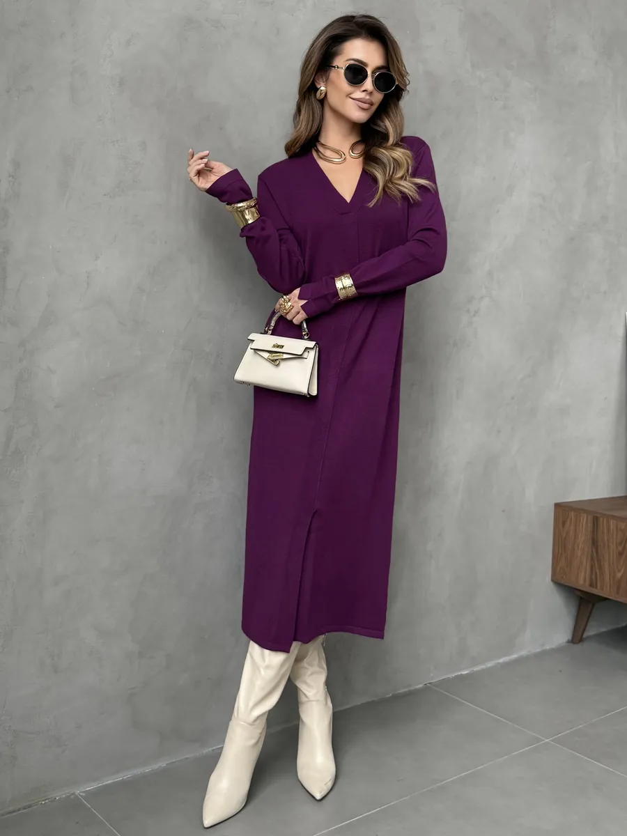 Бордовое платье осеннее трикотажное