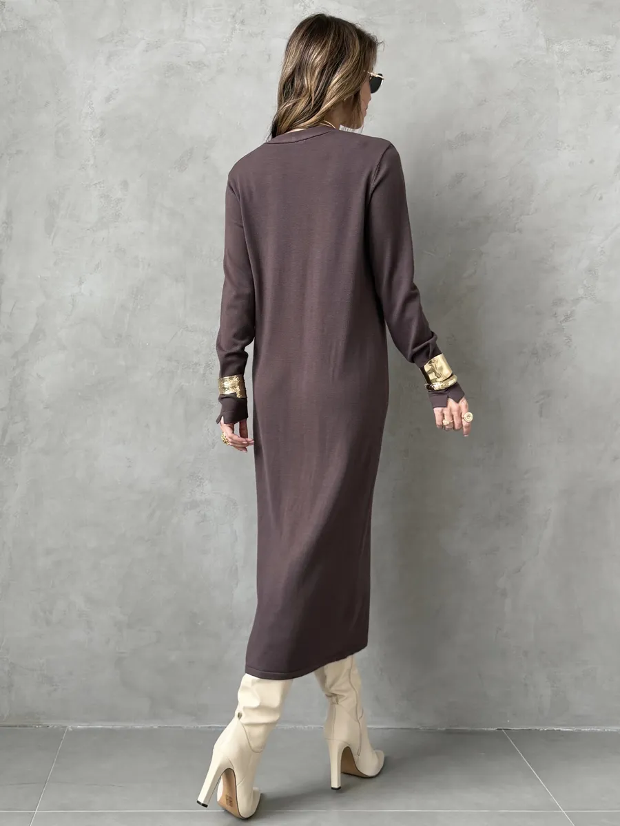 Коричневое платье осеннее трикотажное