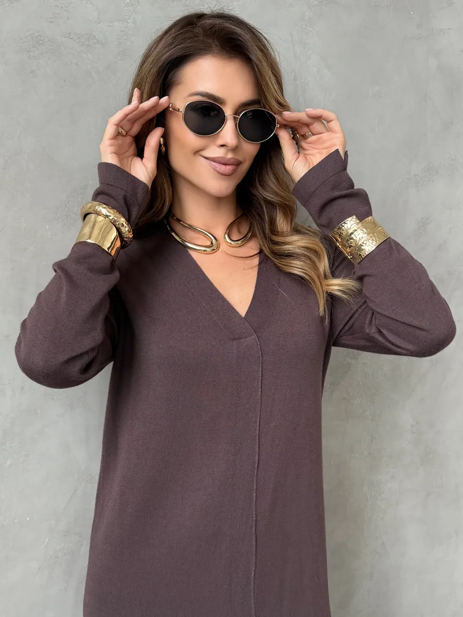 Коричневое платье осеннее трикотажное