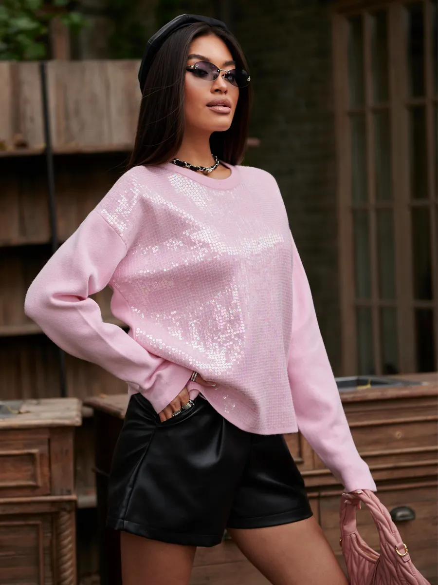 Розовая кофта нарядная оверсайз осень