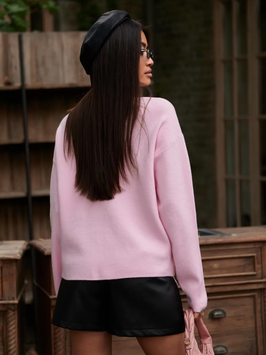 Розовая кофта нарядная оверсайз осень