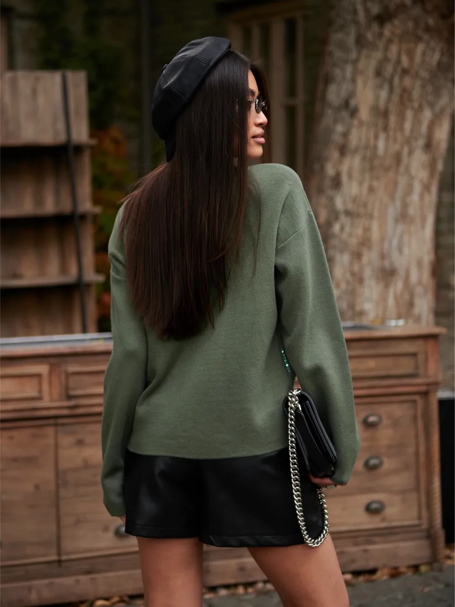 Зеленая кофта нарядная оверсайз осень